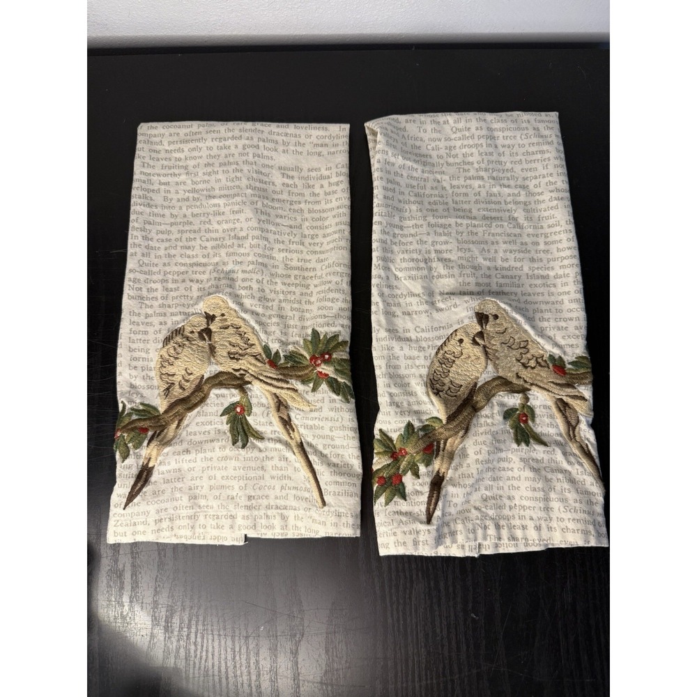 2 Pottery Barn‎ 2012 Dish Hand Kitchen Towels Embroidered Brids 15x22